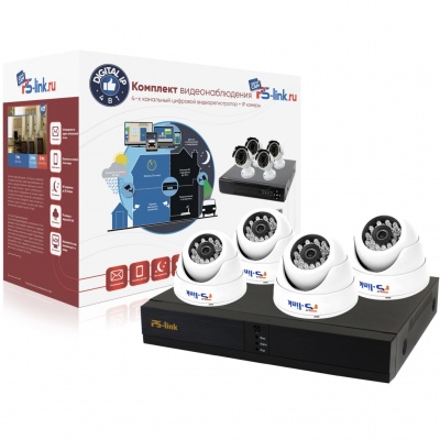 Комплект видеонаблюдения IP 2Мп Ps-Link KIT-A204IP-POE 4 камеры для помещения