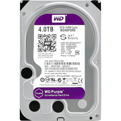 Жесткий диск HDD 3.5 Western Digital Purple SATA 4Тб внутренний (восстановленный)