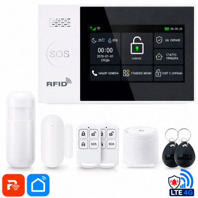 Охранная сигнализация WIFI/GSM LTE Ps-Link PS-WG107-4GEU до 100 беспроводных устройств, сенсорный экран 11см, поддержка 4G сети GSM