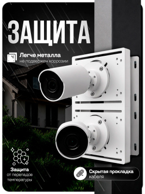 Двойной кронштейн для камер видеонаблюдения на столб/угол 80 мм, монтажная поверхность 210×140 мм, 3D-печать, белый