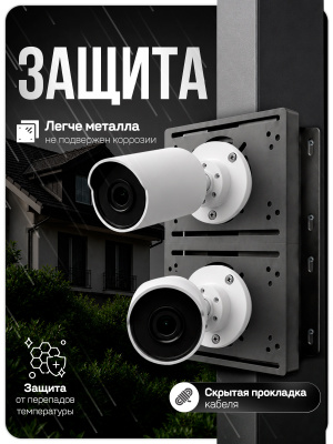 Двойной кронштейн для камер видеонаблюдения на столб/угол 50 мм, монтажная поверхность 200×100 мм, 3D-печать, черный