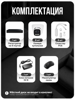 Комплект видеонаблюдения IP 4Мп Ps-Link KIT-A408IP-POE на 8 камер 2560×1440 для помещения