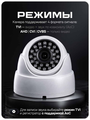 Камера видеонаблюдения AHD 5Мп Ps-Link AHD305MX с микрофоном TVI aoc, степень защиты IP20, пластиковый корпус