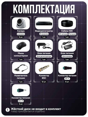 Комплект видеонаблюдения AHD Ps-Link KIT-A506HDV 6 антивандальных 5Мп камер