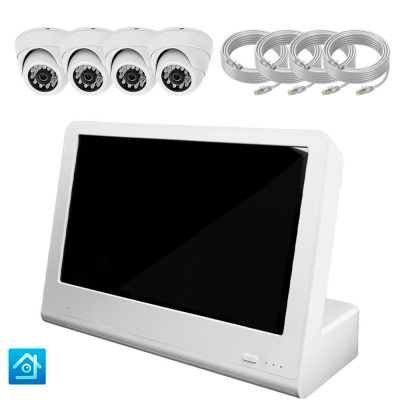 Комплект видеонаблюдения IP 2Мп Ps-Link KIT-A204IP-POE-LCD с POE питанием и монитором 10", 4 внутренние камеры с ночной съёмкой