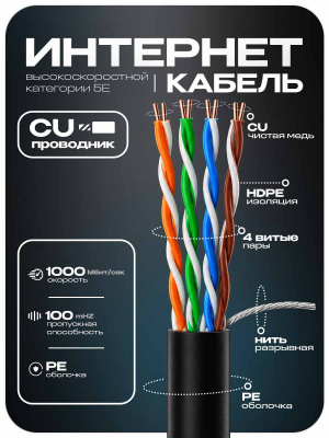 Кабель витая пара UTP4 cat.5E CU 305 метров Ps-Link UTP-CU305-OUT уличный