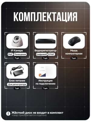 Комплект видеонаблюдения IP 5Мп Ps-Link KIT-A507IP-POE 7 камер с ночной съемкой для помещения, с датчиком движения, питание PoE