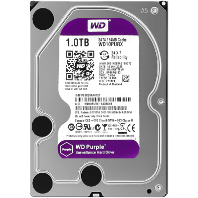 Жесткий диск HDD 3.5 Western Digital Purple SATA 1Тб внутренний (восстановленный)