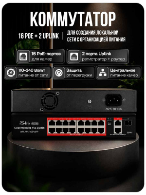 Комплект видеонаблюдения IP 2Мп Ps-Link KIT-C212IP-PL 12 камер для улицы, программный датчик движения, удаленный доступ, ночное видение, умный коммутатор