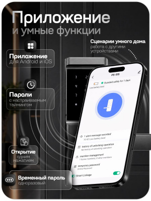Дверной замок Bluetooth PS-Link PS-S15 со сканером отпечатков пальцев и клавиатурой