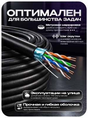 Кабель витая пара FTP4 cat.5E CCA 10 метров Ps-Link FTP-CCA10-OUT уличный