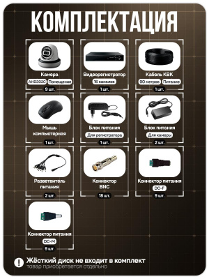 Комплект видеонаблюдения AHD 2Мп Ps-Link KIT-A209HDC 9 камер для помещения с LED-подсветкой, без микрофона
