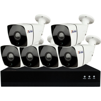 Комплект видеонаблюдения IP 2Мп Ps-Link KIT-С206IP-POE 6 камер с ночной съемкой для улицы, с датчиком движения, питание PoE