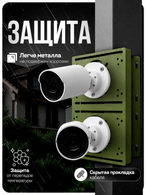 Двойной кронштейн для камер видеонаблюдения на столб/угол 80 мм, монтажная поверхность 210×140 мм, 3D-печать, зеленый