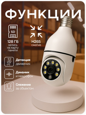 Камера видеонаблюдения WIFI 2Мп Ps-Link PS-XML20 с цоколем E27, с датчиком движения, ночное видение