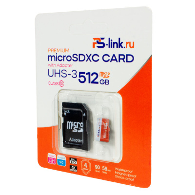 Карта памяти microSD Ps-Link VP-512G UHS-3 512ГБ + SD адаптер