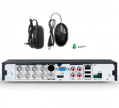 Комплект видеонаблюдения Ps-Link KIT-A505HD-MX AHD/TVI 5Мп, 5 камер с микрофоном, AoC, звук по КВК, регистратор 8 кан.