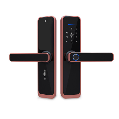 Дверной замок WIFI Ps-Link X2 с ручкой и датчиком отпечатка пальца красная бронза