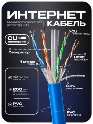 Кабель витая пара UTP4 cat.6 CU 305 метров Ps-Link UTP-CAT6-CU305