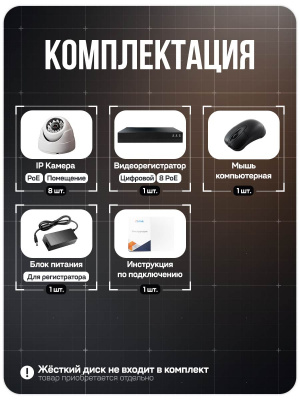 Комплект видеонаблюдения IP 2Мп Ps-Link KIT-A208IP-POE 8 камер с ночной съемкой для помещения, с датчиком движения, питание PoE