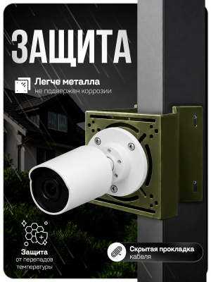 Кронштейн для камеры видеонаблюдения на столб/угол 80 мм, монтажная поверхность 140×140 мм, 3D-печать, зеленый