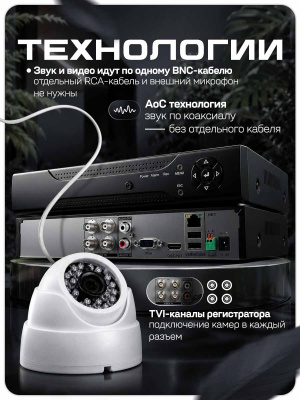 Камера видеонаблюдения AHD 5Мп Ps-Link AHD305MX с микрофоном TVI aoc, степень защиты IP20, пластиковый корпус