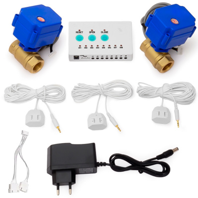 Комплект защиты от протечек Ps-Link KIT-QT0702-DN15 на 1/2" с проводными датчиками протечки 6 метров, блоком управления