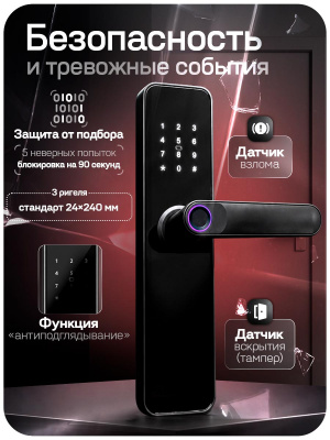 Дверной замок WIFI PS-Link PS-F2 биометрический, сканер отпечатков пальцев, временный пароль, сенсорная клавиатура