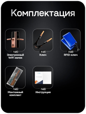 Дверной замок WIFI PS-Link PS-K2 розовое золото, биометрический, отпечаток пальца, временный пароль, ключ, карта