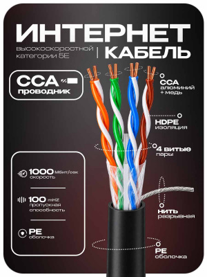 Кабель витая пара UTP4 cat.5E CCA 10 метров Ps-Link UTP-CCA10-OUT уличный