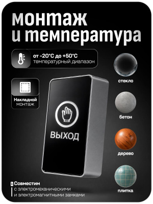 Кнопка выхода пластик OP04 Черная, накладная, контакты НО и НЗ, для помещения
