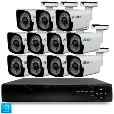Комплект видеонаблюдения AHD 5Мп Ps-Link KIT-C511HD 11 камер для улицы, ночная съемка, датчик движения